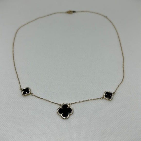 gold plated 925 necklace over‎ gold color gold and black and white crystals - Picture 3 of 11